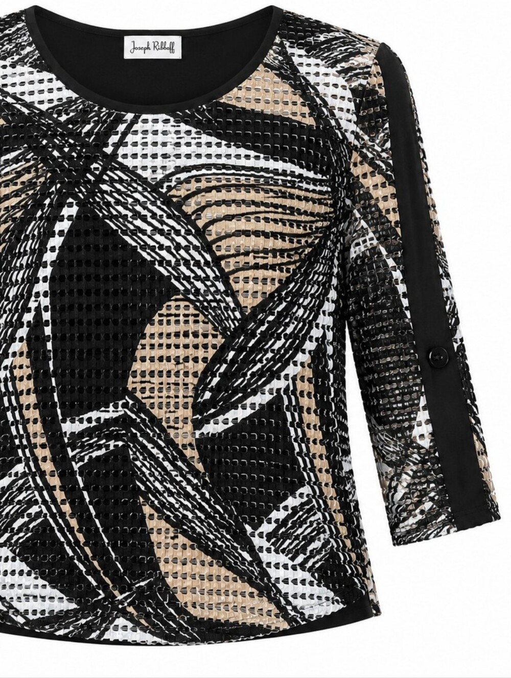 JOSEPH RIBKOFF | Artsy Open Mesh Overlay Layered Abstract Blouse Top | 14